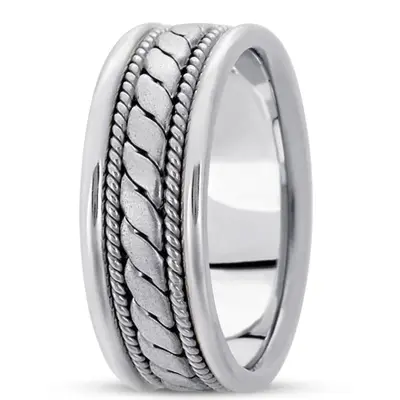 10K white gold 8mm. satin finish hand-made-hand-woven-wedding-band - alternate view 4 thumbnail