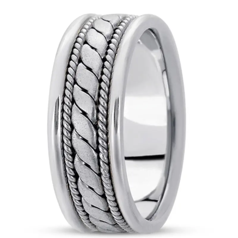 18K white gold 8mm. satin finish hand-made-hand-woven-wedding-band - alternate view 4