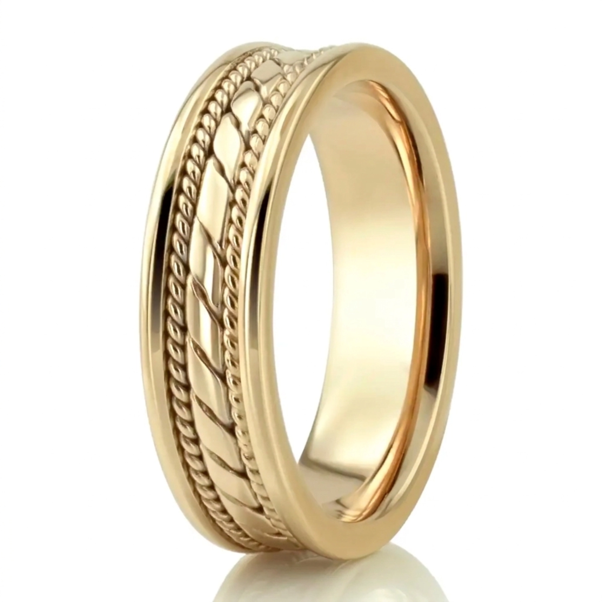 10K yellow gold 6mm. shiny finish hand-made-hand-woven-wedding-band - alternate view 5
