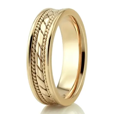 10K yellow gold 6mm. shiny finish hand-made-hand-woven-wedding-band - alternate view 5 thumbnail