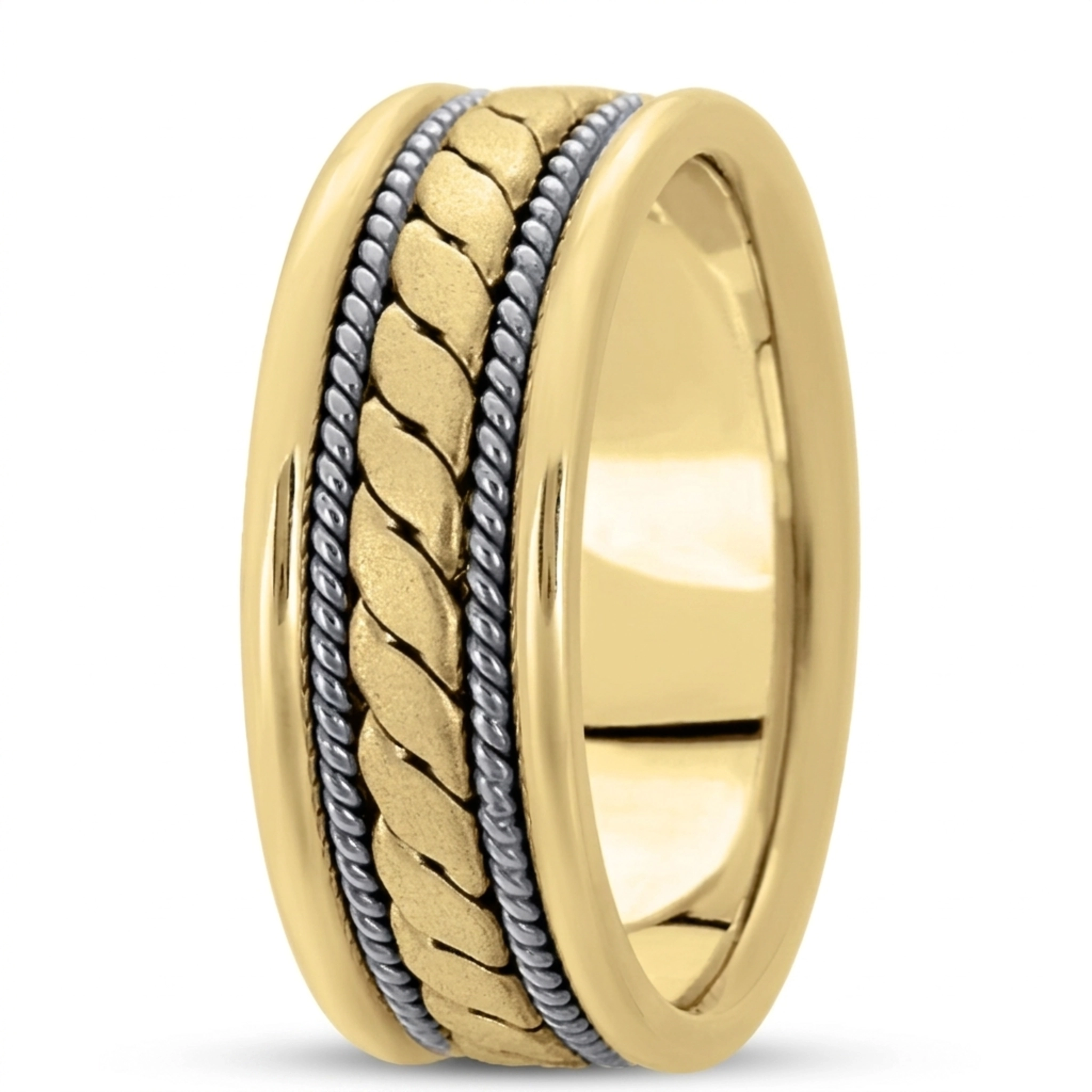 10K y-w-y-w-y gold 8mm. satin finish hand-made-hand-woven-wedding-band - alternate view 10