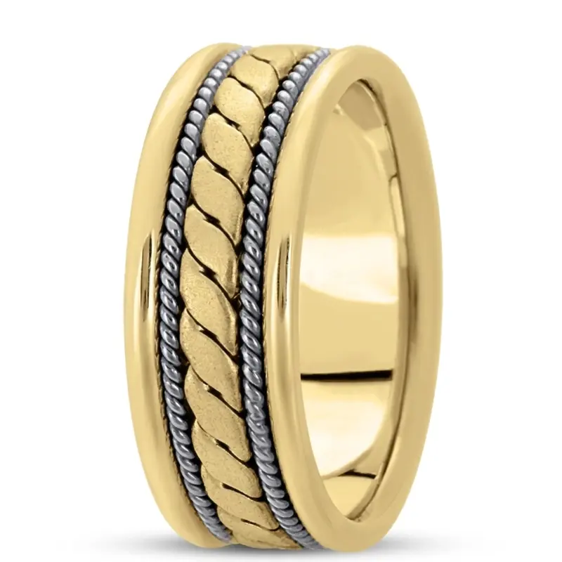 18K y-w-y-w-y gold 8mm. satin finish hand-made-hand-woven-wedding-band - alternate view 10