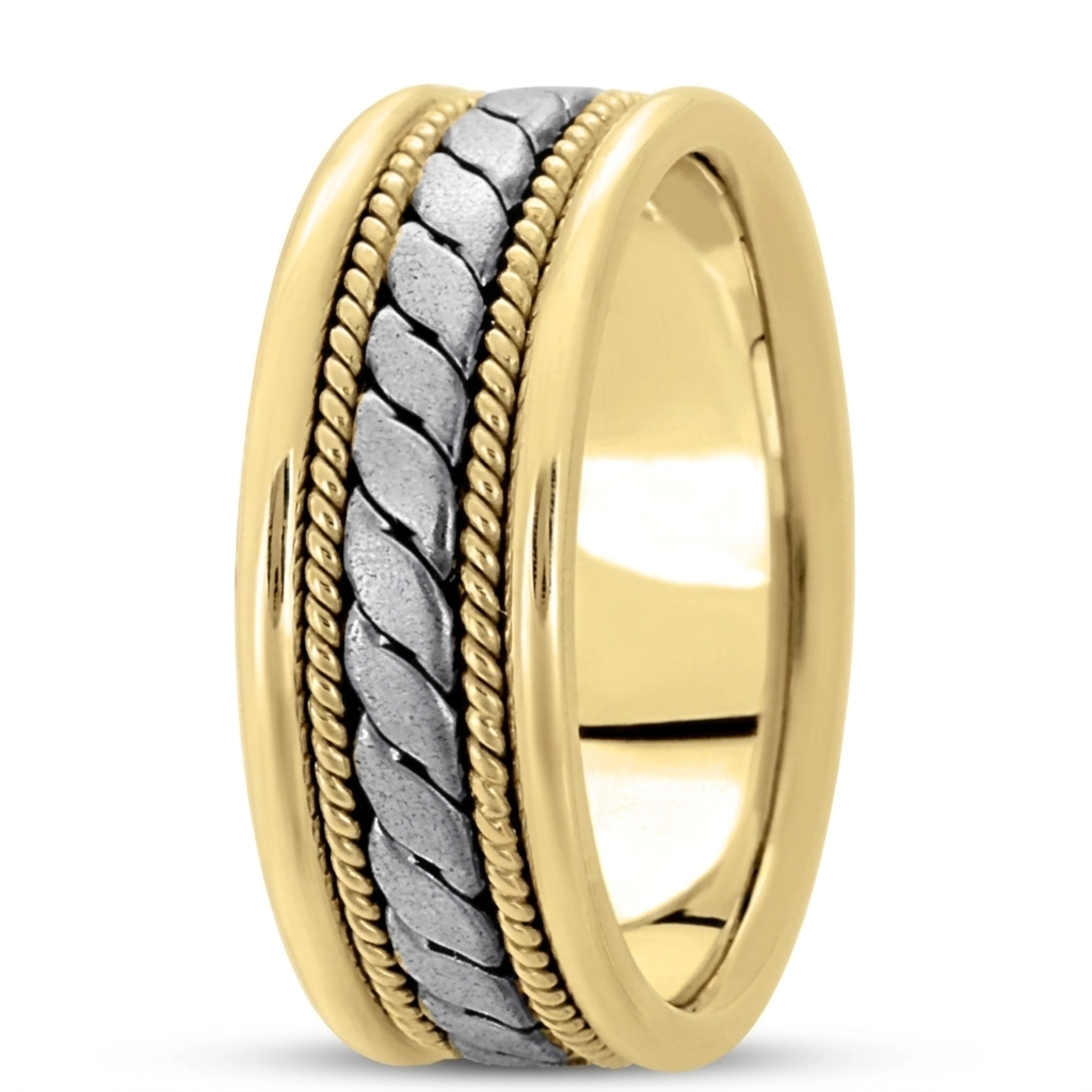 10K yellow-white-yellow gold 8mm. satin finish hand-made-hand-woven-wedding-band - alternate view 9