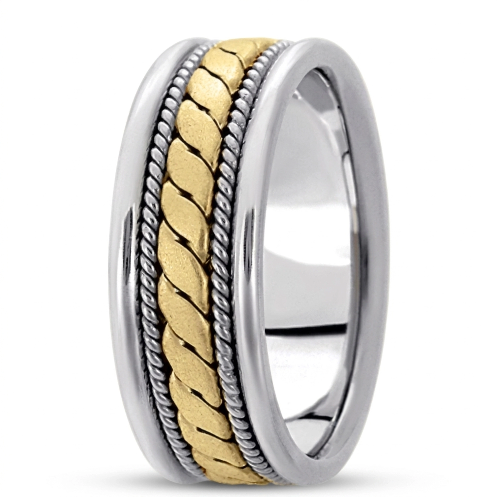 10K white-yellow-white gold 8mm. satin finish hand-made-hand-woven-wedding-band - alternate view 8