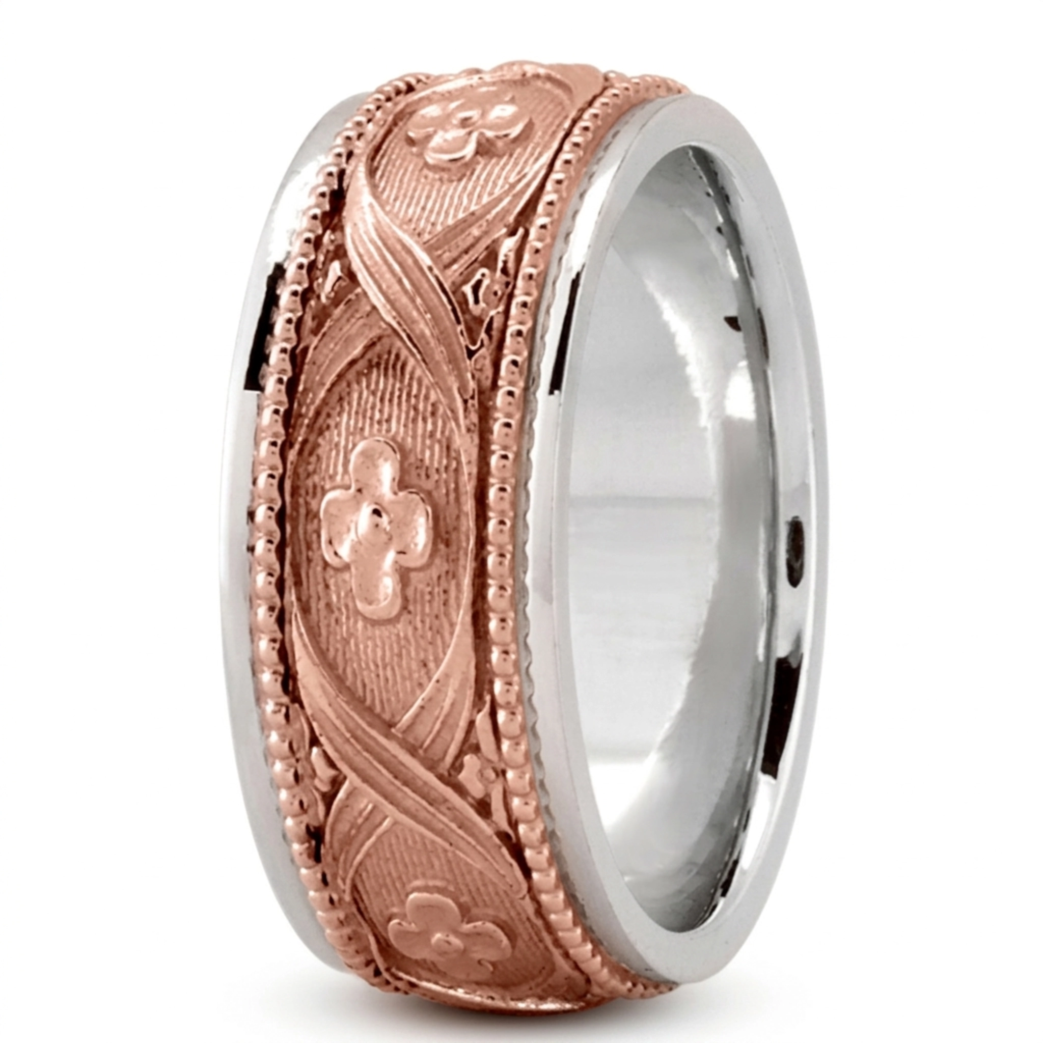10K white-pink-white gold 8mm. same as picture Elegant-Hang-Crafted-Wedding-Ring - alternate view 5