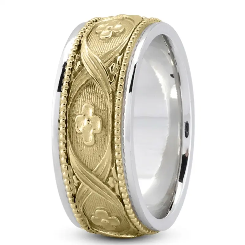 14K white-yellow-white gold 8mm. same as picture Elegant-Hang-Crafted-Wedding-Ring - alternate view 6
