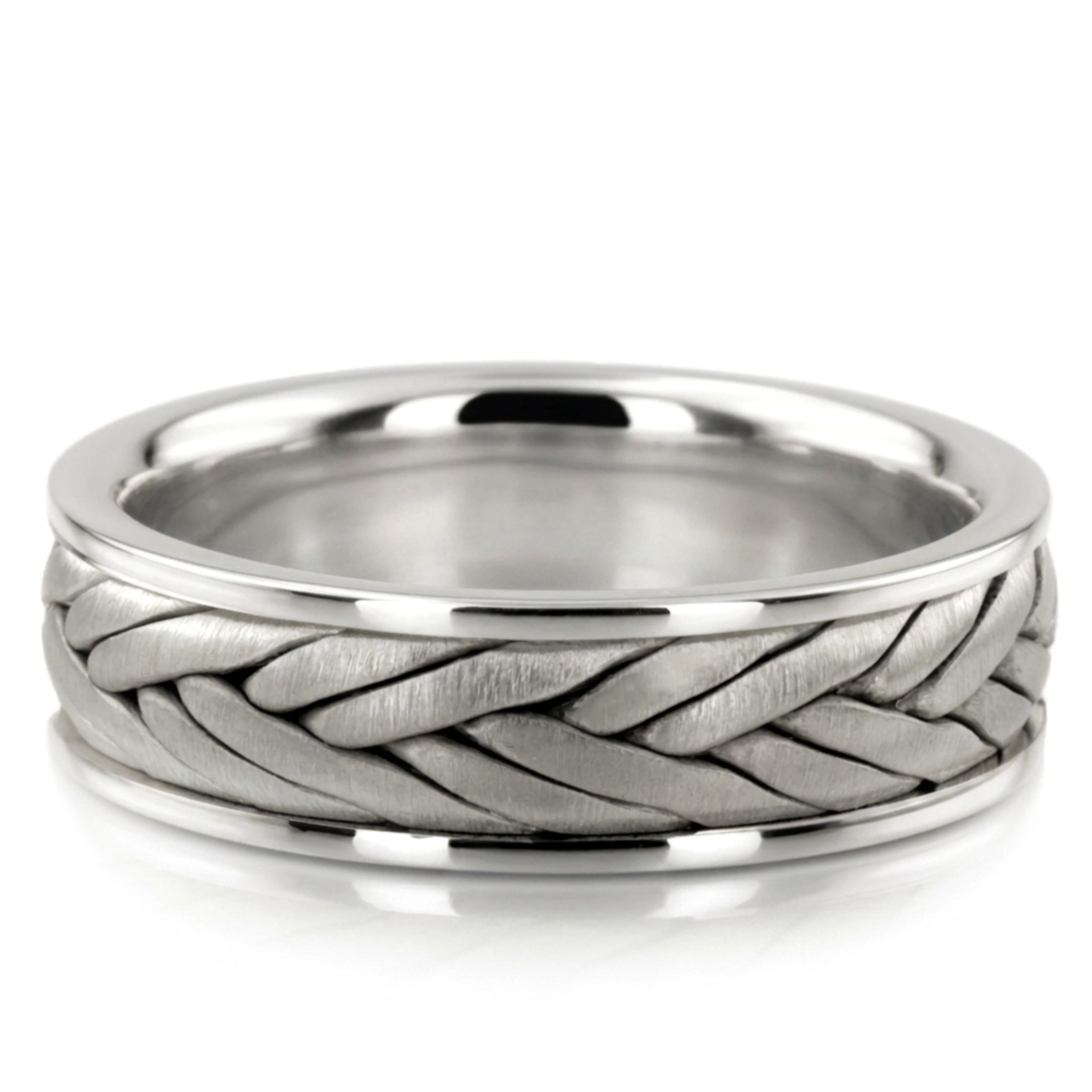 10K white gold 6mm. cross satin Double-Line-Braided-Wedding-Band - alternate view 2