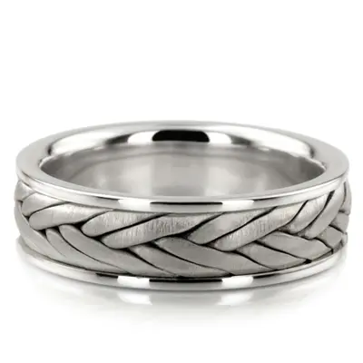 10K white gold 6mm. cross satin Double-Line-Braided-Wedding-Band - alternate view 2 thumbnail