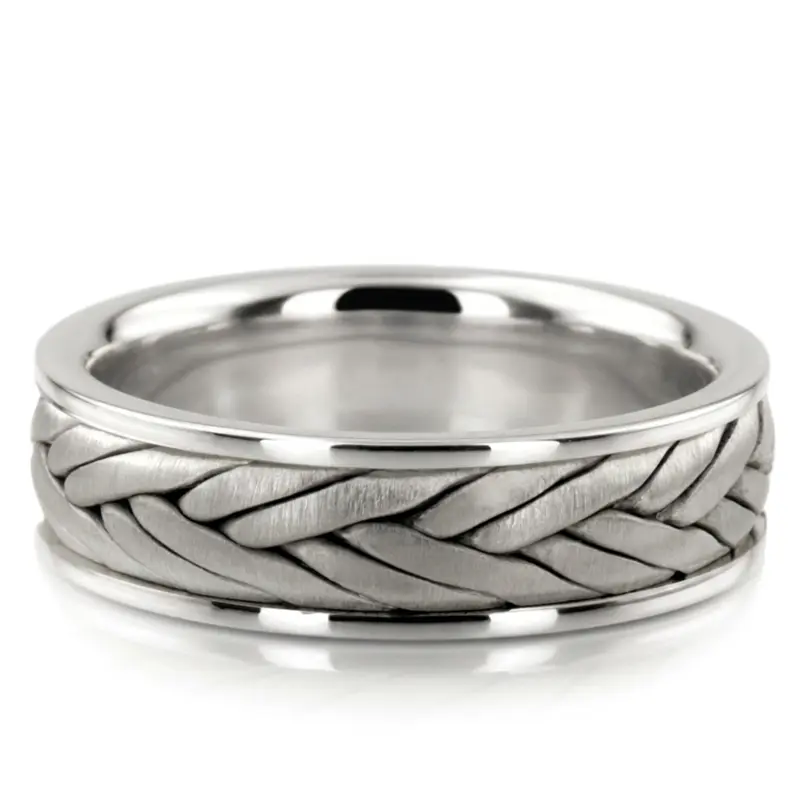 platinum 6mm. cross satin Double-Line-Braided-Wedding-Band - main view