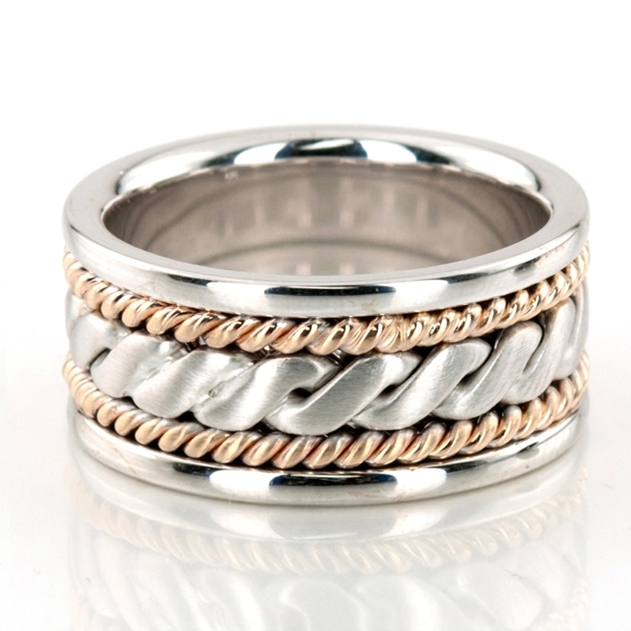 10K w-y-w-y-w gold 10mm. satin finish hand-made-hand-woven-wedding-band - main view