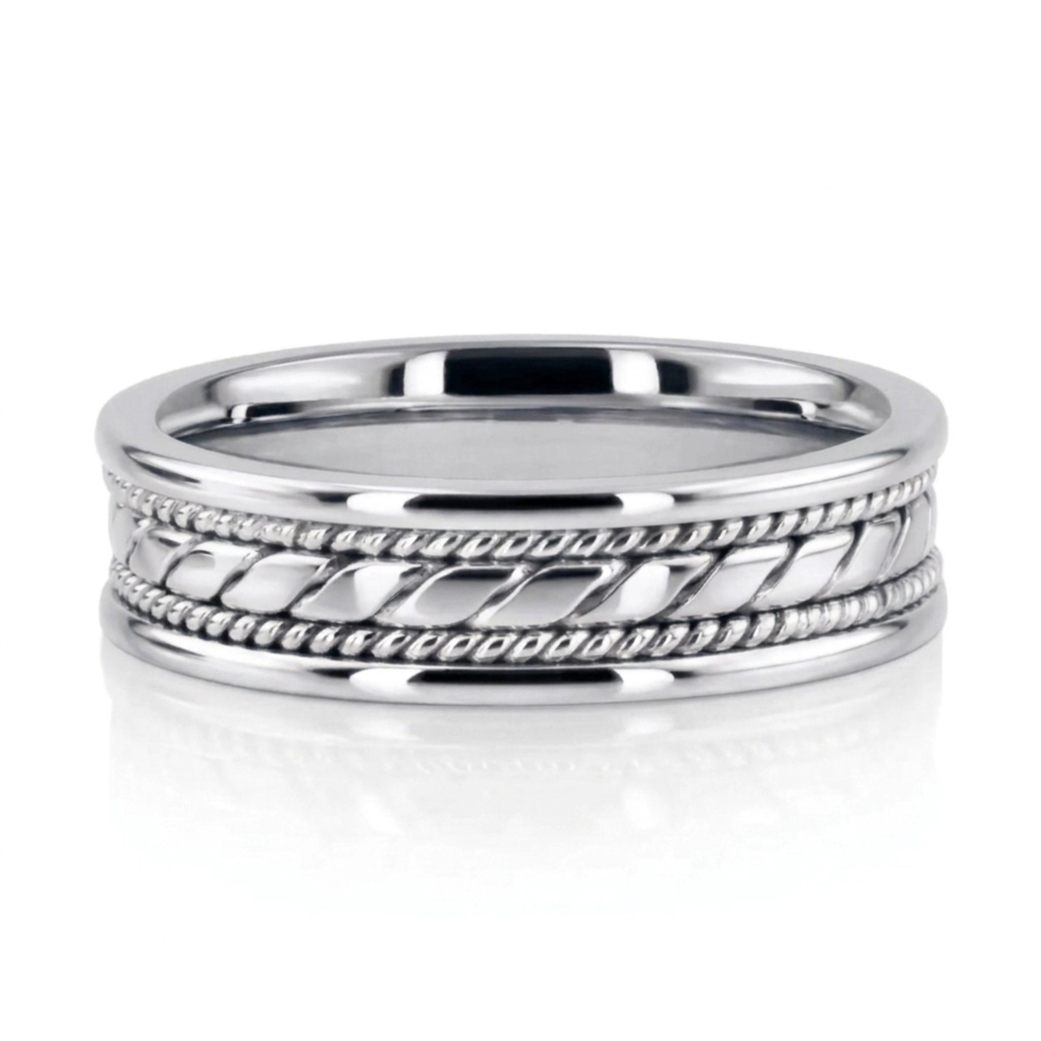 10K white gold 6mm. shiny finish hand-made-hand-woven-wedding-band - alternate view 3