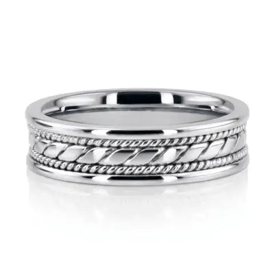 10K white gold 6mm. shiny finish hand-made-hand-woven-wedding-band - alternate view 3 thumbnail