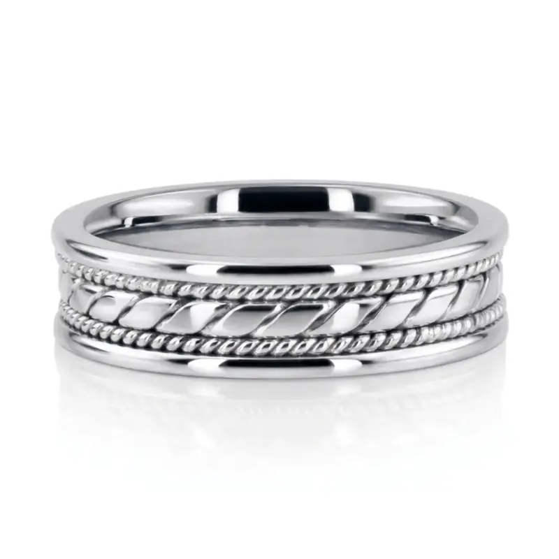 18K white gold 6mm. shiny finish hand-made-hand-woven-wedding-band - alternate view 3
