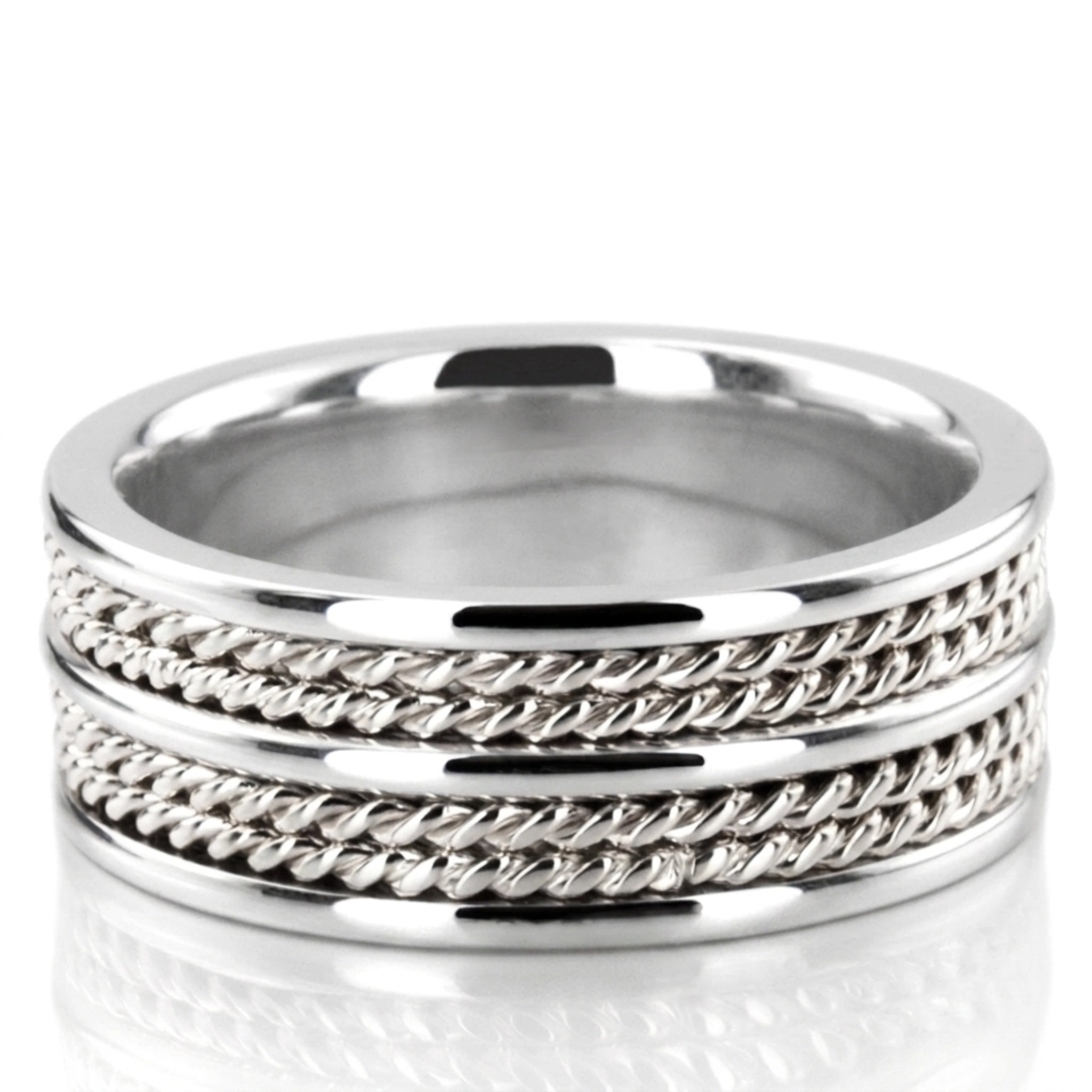 10K white gold 8mm. high polish hand-made-wedding-ring - alternate view 2