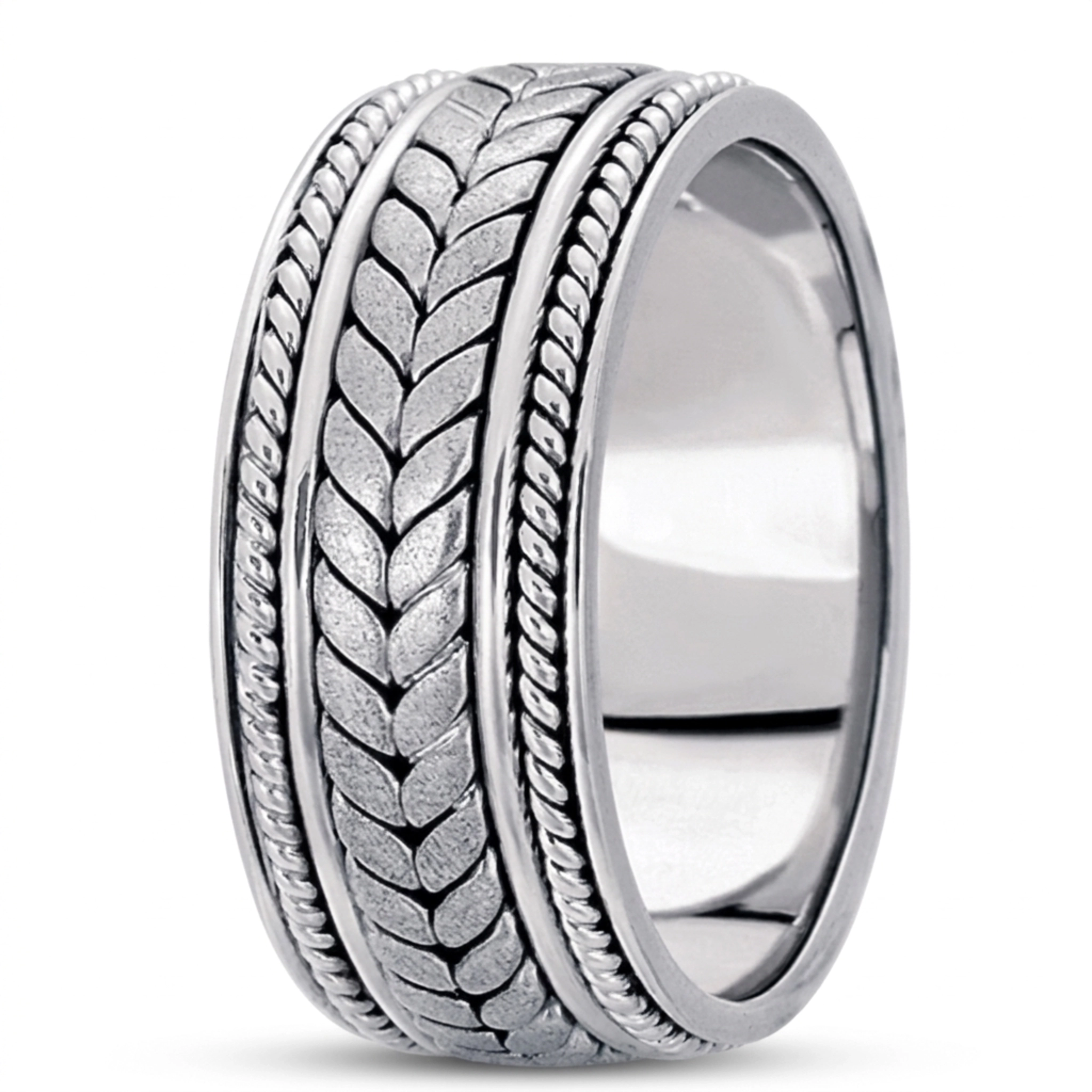 10K white gold 9mm. satin hand-made-woven-wedding-band - alternate view 4