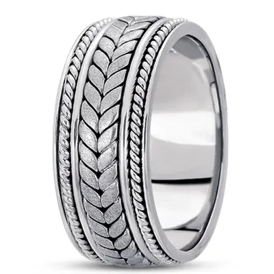 10K white gold 9mm. satin hand-made-woven-wedding-band - alternate view 4 thumbnail