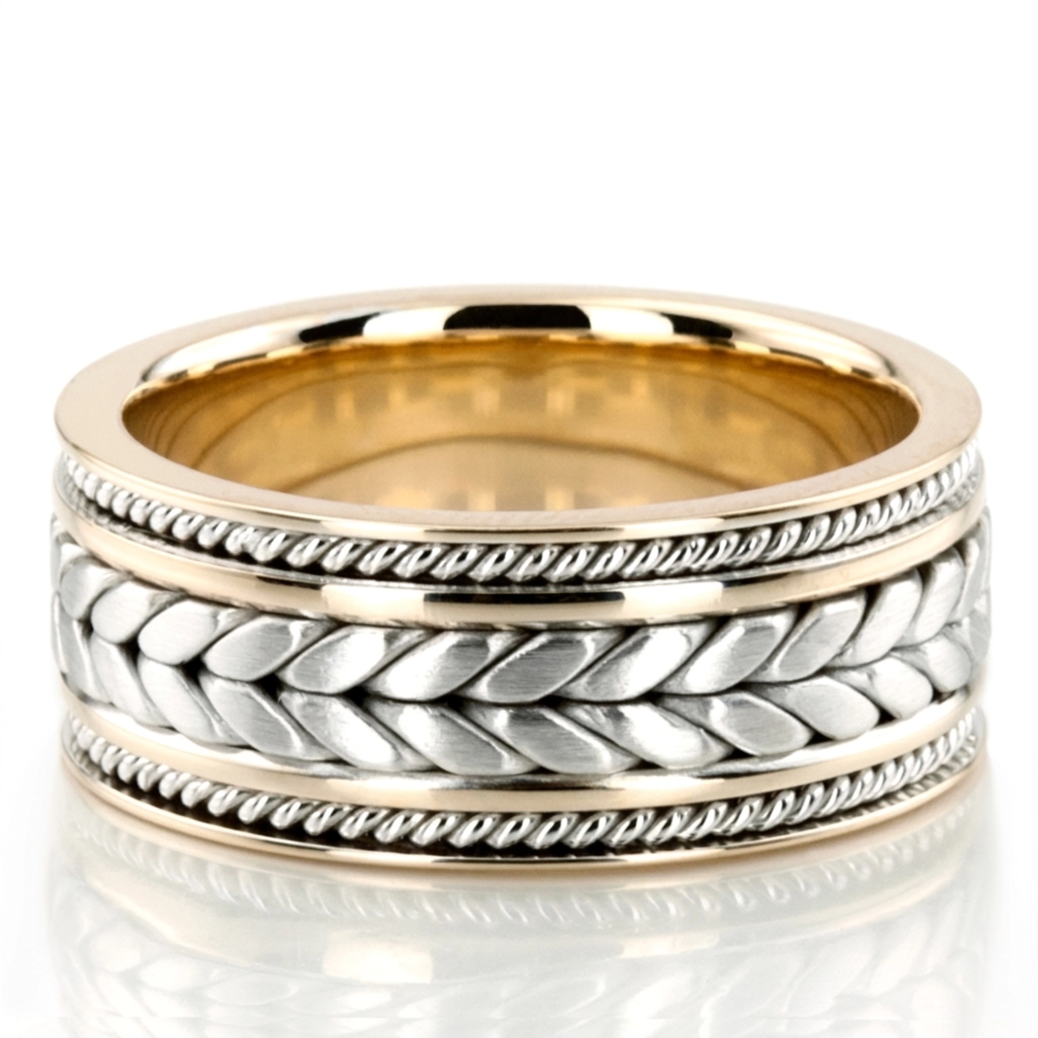 10K y-w-y-w-y-w-y gold 9mm. satin hand-made-woven-wedding-band - main view