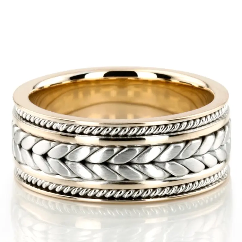 14K y-w-y-w-y-w-y gold 9mm. satin hand-made-woven-wedding-band - main view
