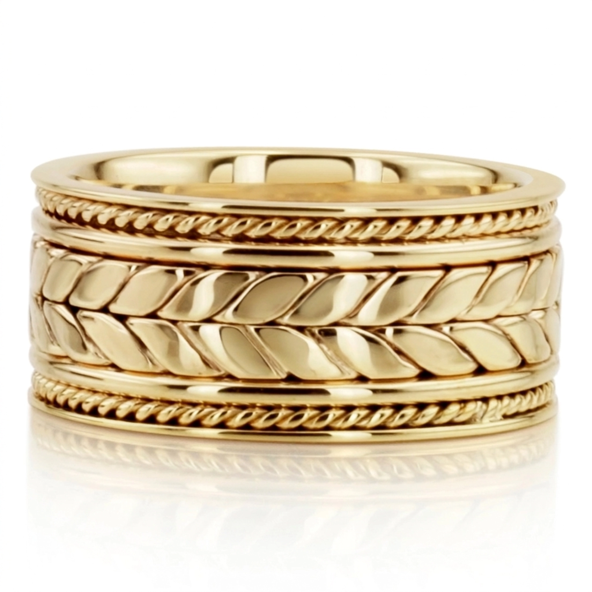 10K yellow gold 10mm. shiny finish hand-made-woven-wedding-band - alternate view 3