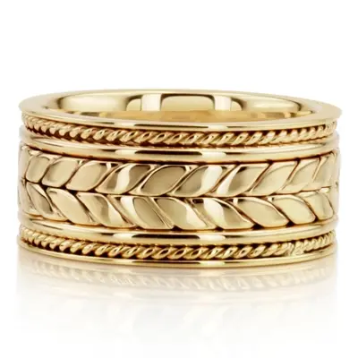 10K yellow gold 10mm. shiny finish hand-made-woven-wedding-band - alternate view 3 thumbnail