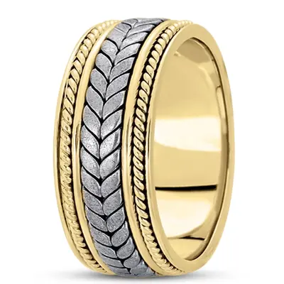 10K yellow-white-yellow gold 9mm. satin hand-made-woven-wedding-band - alternate view 8 thumbnail