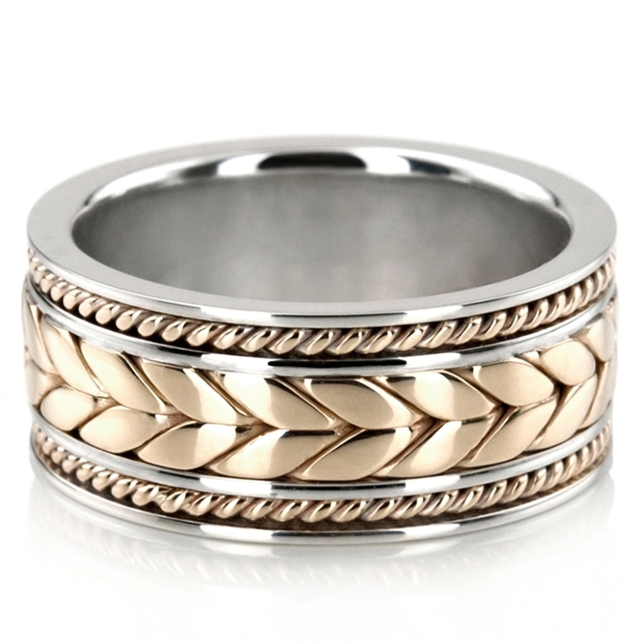10K w-y-w-y-w-y-w gold 9mm. high polish hand-made-woven-wedding-band - alternate view 2