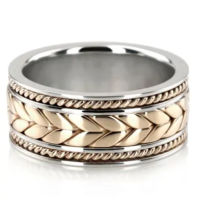 10K w-y-w-y-w-y-w gold 9mm. high polish hand-made-woven-wedding-band - alternate view 2 thumbnail