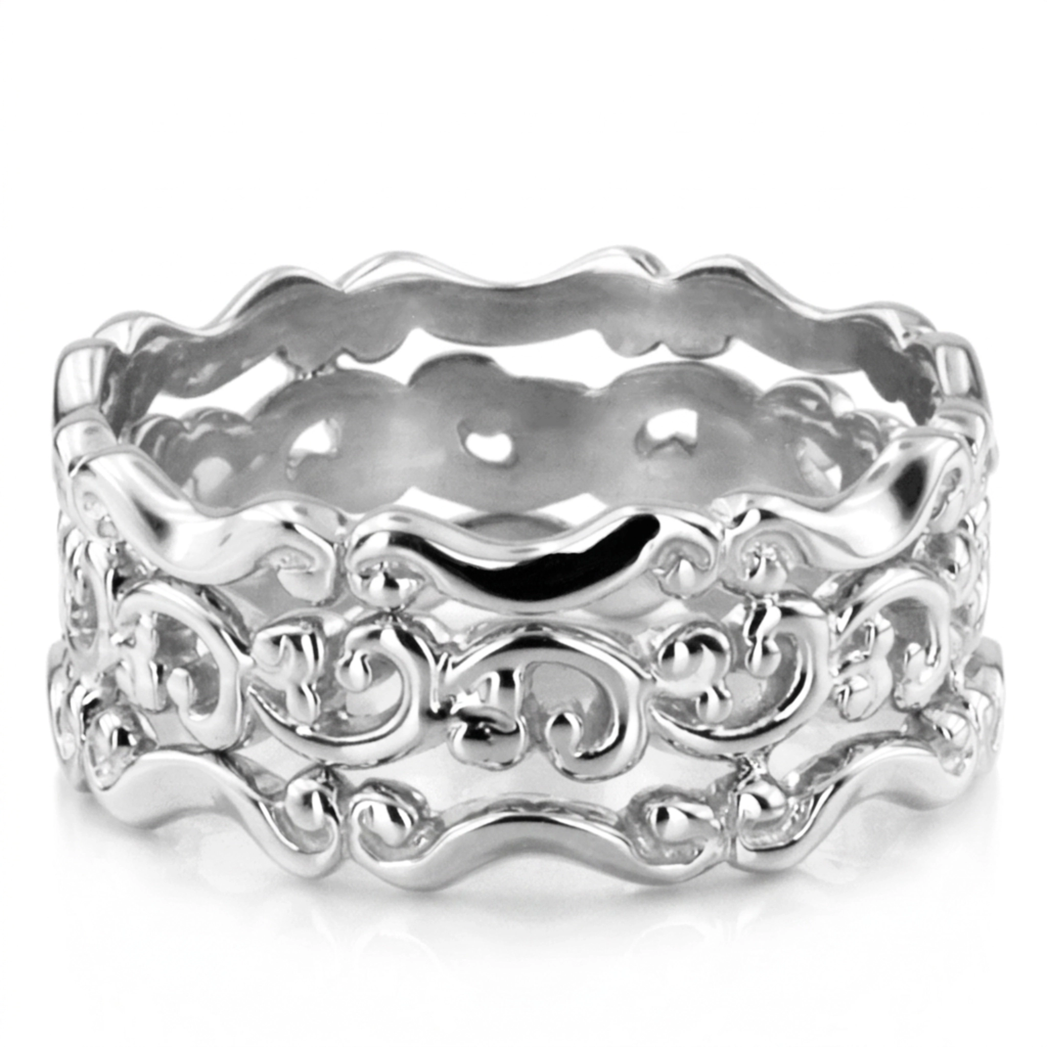 10K white gold 9mm. high polish antique-handmade-wedding-band - alternate view 2