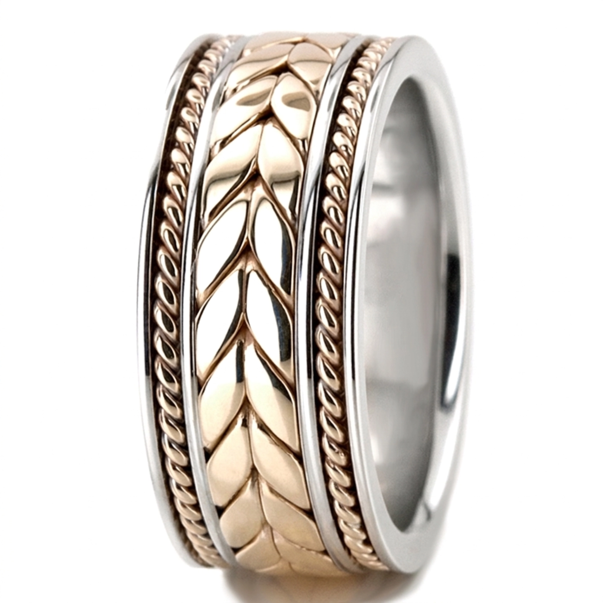 10K w-y-w-y-w-y-w gold 9mm. high polish hand-made-woven-wedding-band - alternate view 11