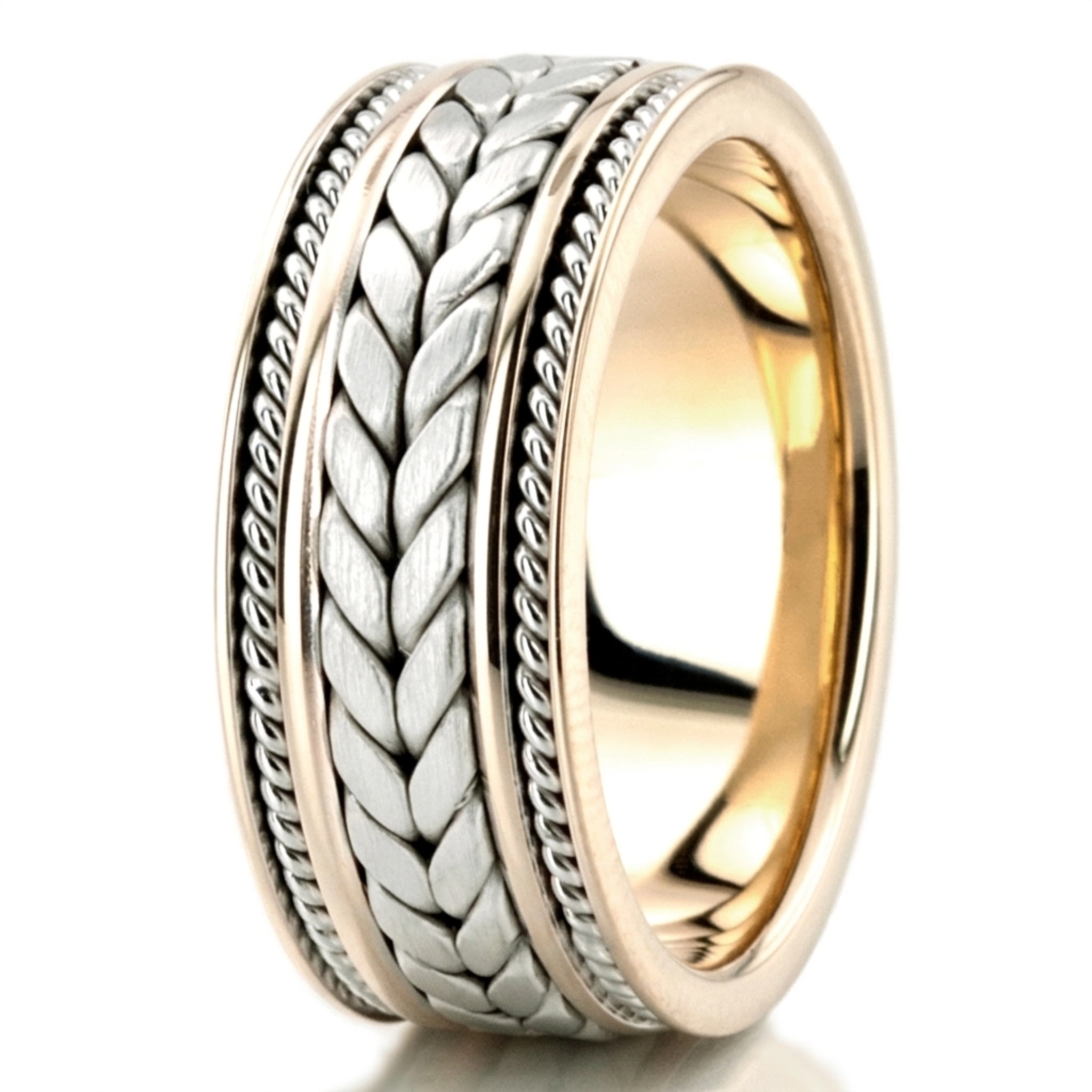 10K y-w-y-w-y-w-y gold 9mm. satin hand-made-woven-wedding-band - alternate view 10