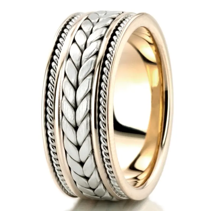 14K y-w-y-w-y-w-y gold 9mm. satin hand-made-woven-wedding-band - alternate view 10