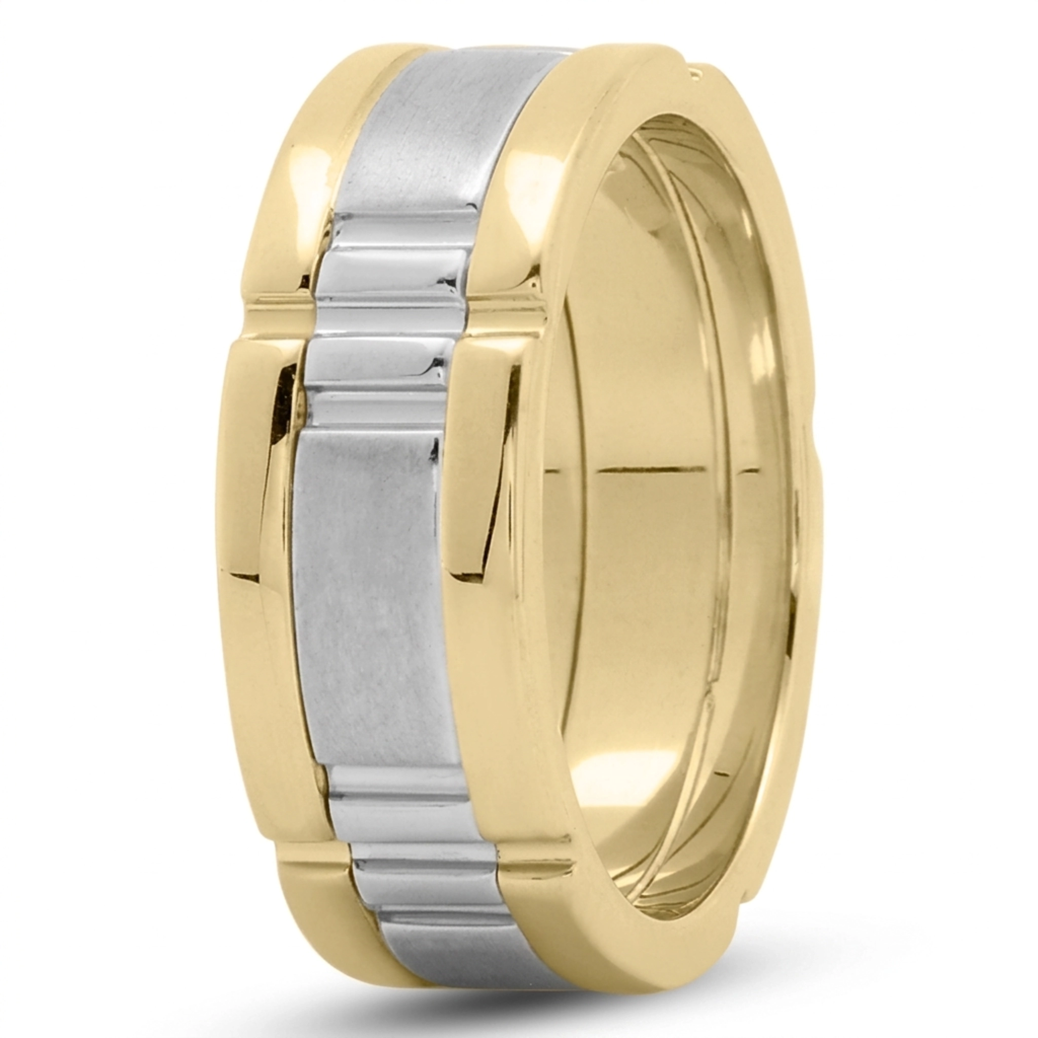 10K yellow-white-yellow gold 8mm. satin rolex-lock-wedding-ring - alternate view 6
