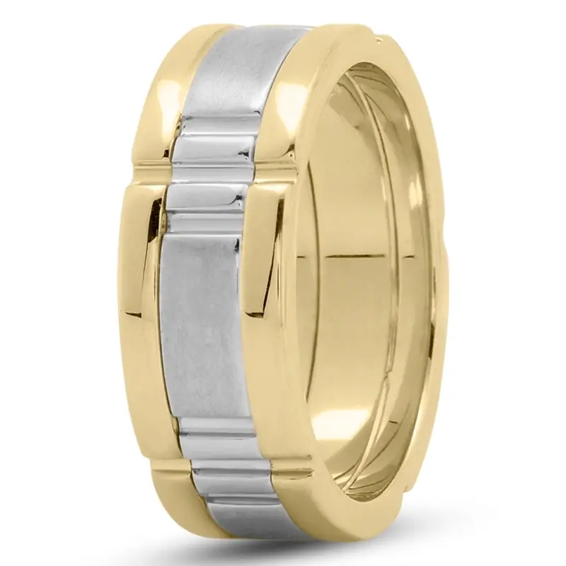 10K yellow-white-yellow gold 8mm. satin rolex-lock-wedding-ring - alternate view 6