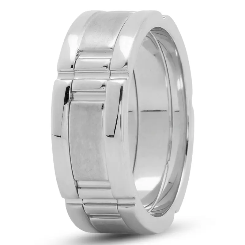 10K white gold 8mm. satin rolex-lock-wedding-ring - alternate view 4