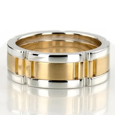 10K white-yellow-white gold 8mm. satin rolex-lock-wedding-ring - main view thumbnail