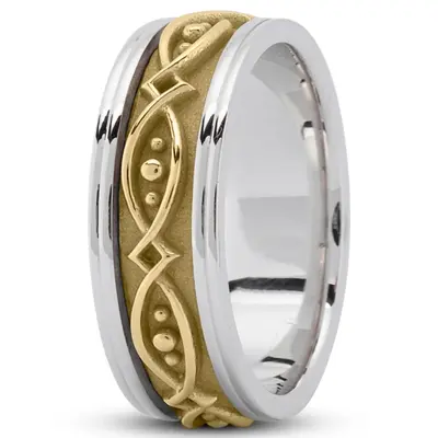 10K white-yellow-white gold 8mm. high polish elegant-handmade-wedding-ring - main view thumbnail