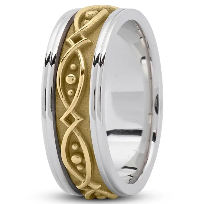 14K white-yellow-white gold 8mm. high polish elegant-handmade-wedding-ring - main view