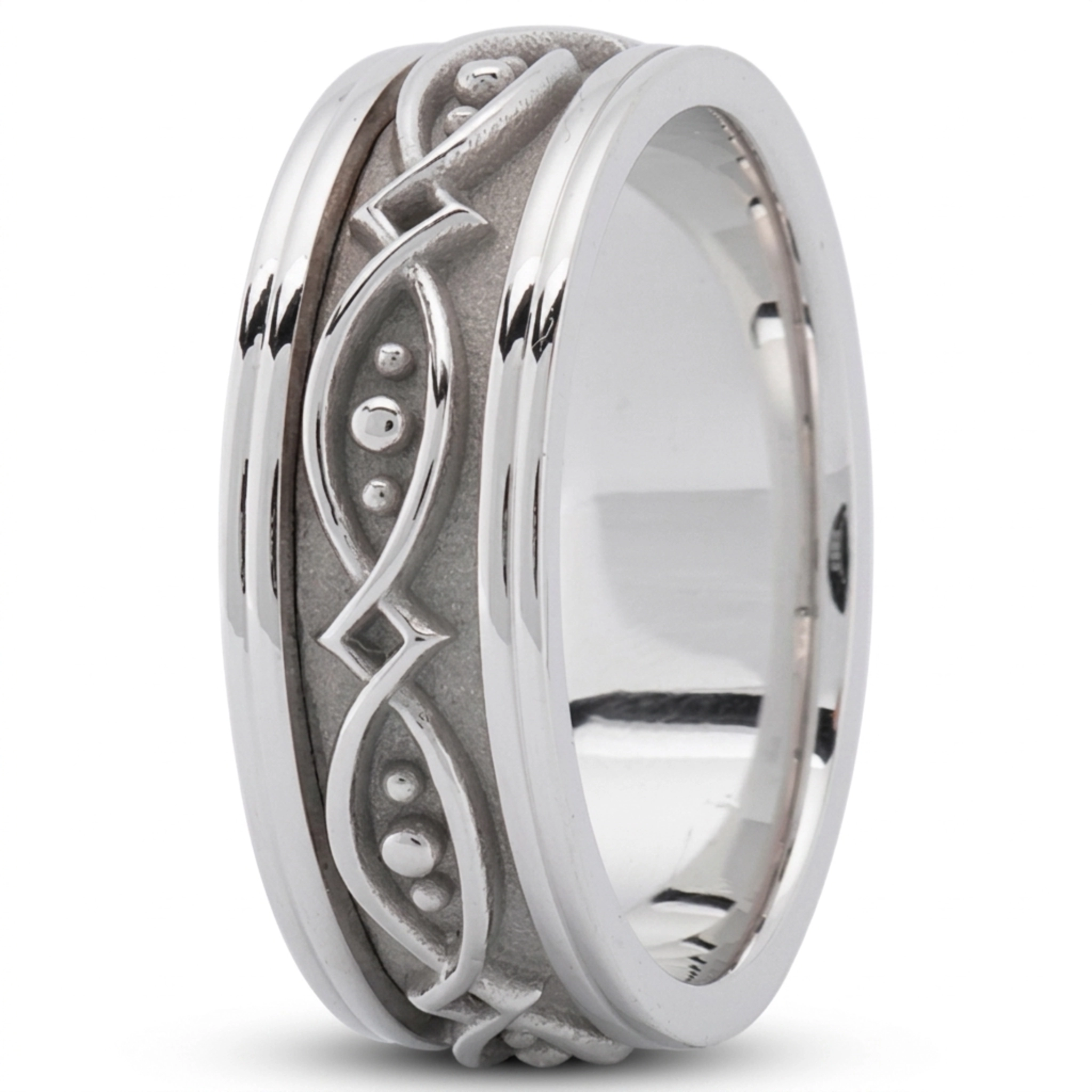 10K white gold 8mm. high polish elegant-handmade-wedding-ring - alternate view 2