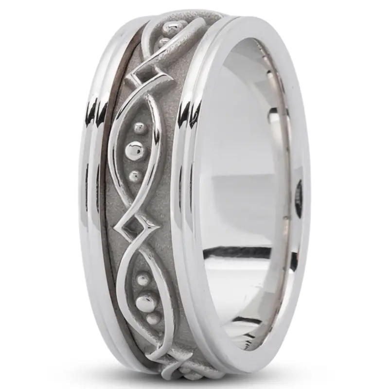 14K white gold 8mm. high polish elegant-handmade-wedding-ring - alternate view 2