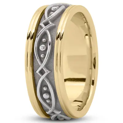 10K yellow-white-yellow gold 8mm. high polish elegant-handmade-wedding-ring - alternate view 4 thumbnail