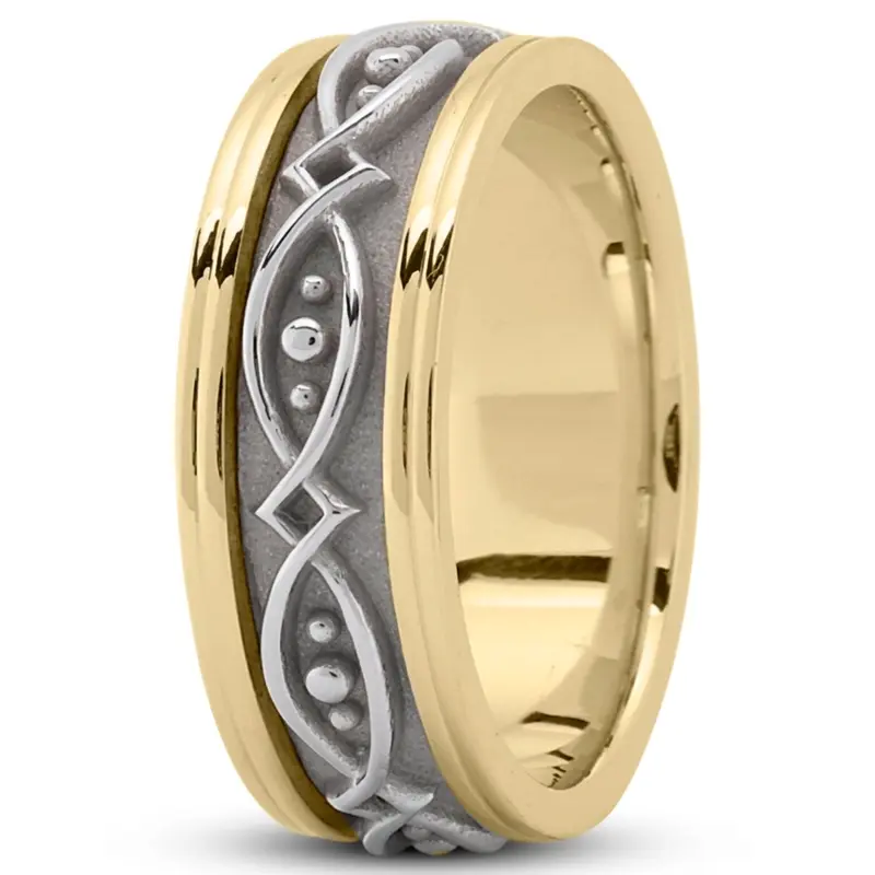 14K yellow-white-yellow gold 8mm. high polish elegant-handmade-wedding-ring - alternate view 4