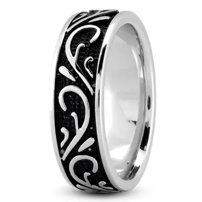 10K all white gold 8mm. high polish Black-Nano-Floral-Exclusive-Wedding-Band - alternate view 4 thumbnail