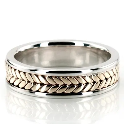 10K white-yellow-white gold 6mm. high polish hand-made-wedding-band - main view thumbnail