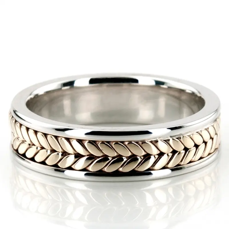 10K white-yellow-white gold 6mm. high polish hand-made-wedding-band - main view