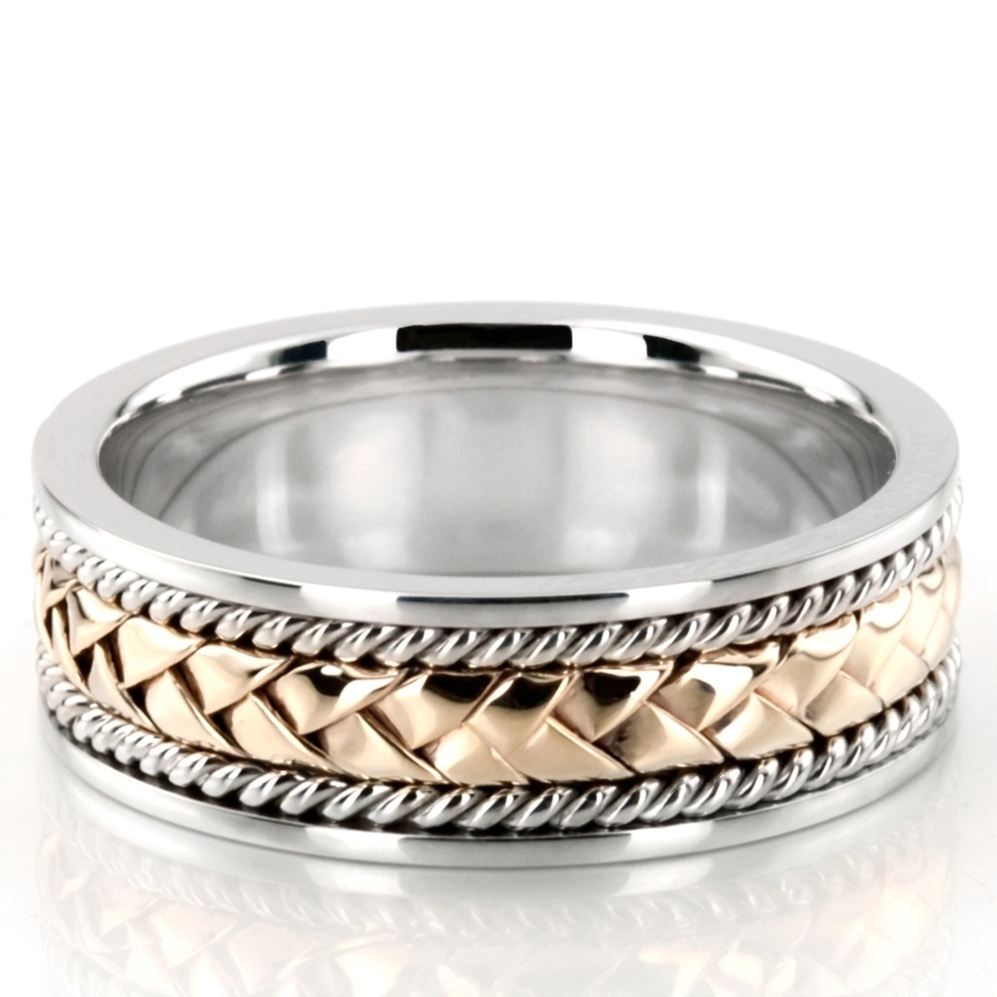 10K white-yellow-white gold 7mm. high polish hand-made-woven-wedding-band - main view