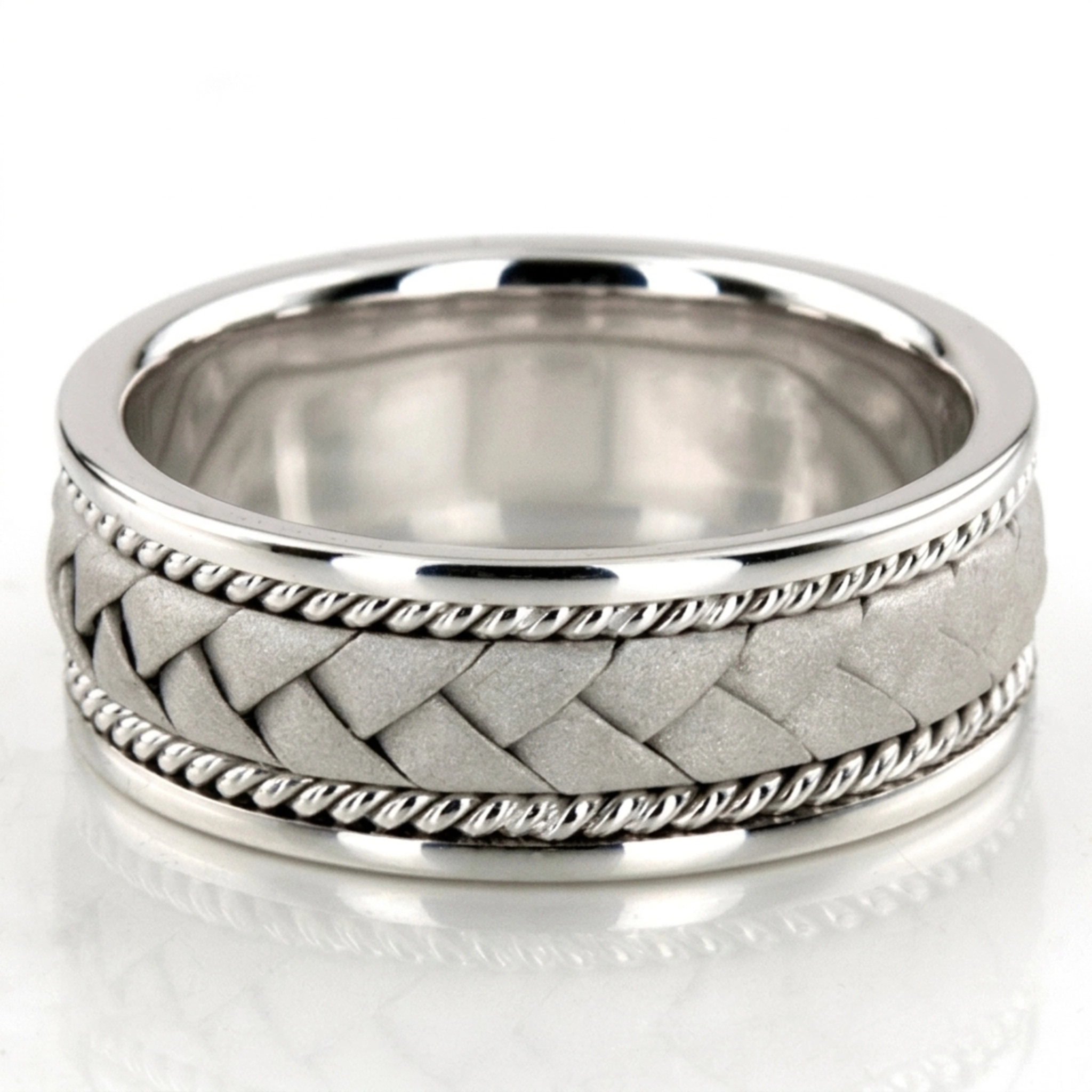 10K white gold 8mm. sand blast hand-made-woven-wedding-band - alternate view 2