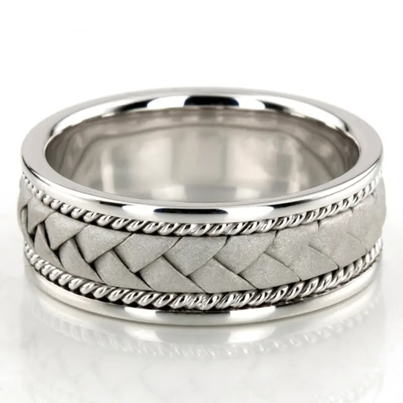 18K white gold 8mm. sand blast hand-made-woven-wedding-band - alternate view 2