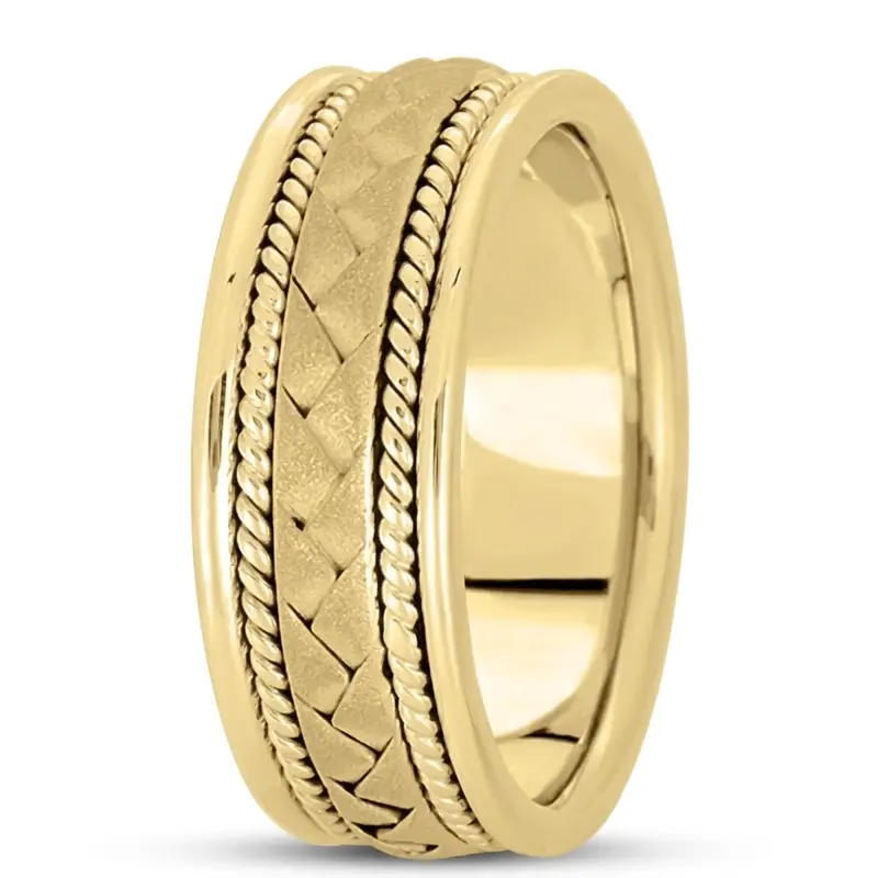 18K yellow gold 8mm. sand blast hand-made-woven-wedding-band - alternate view 6