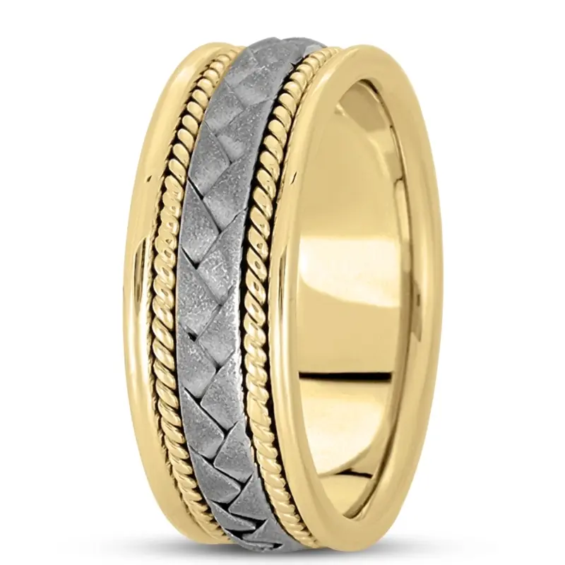 18K yellow-white-yellow gold 8mm. sand blast hand-made-woven-wedding-band - alternate view 7