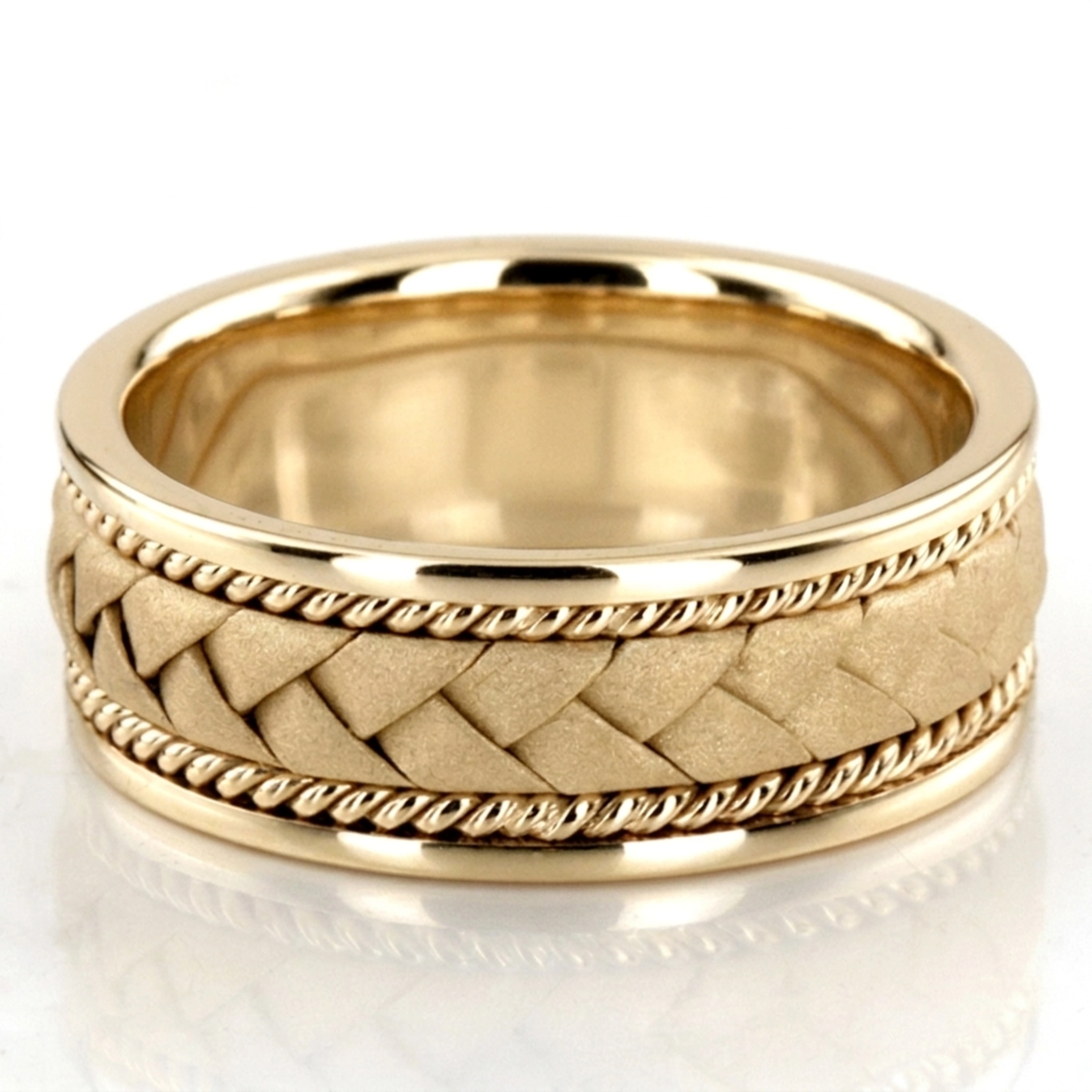 10K yellow gold 8mm. sand blast hand-made-woven-wedding-band - alternate view 3
